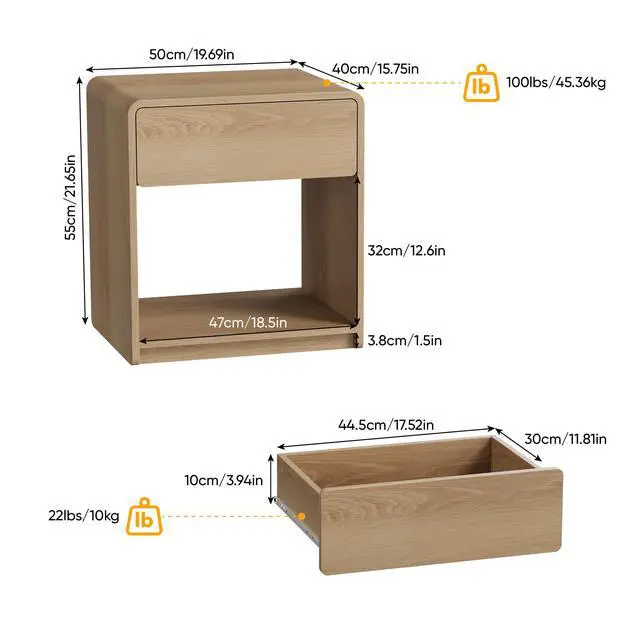 Alt view image 3 of 7 - Mid-Century Modern Bedside Table Set, 2 Pieces, With Storage Drawers And Open Shelves, Bedroom Side Table With Rounded Corners, Compact Bedside Table Set, Oak Color