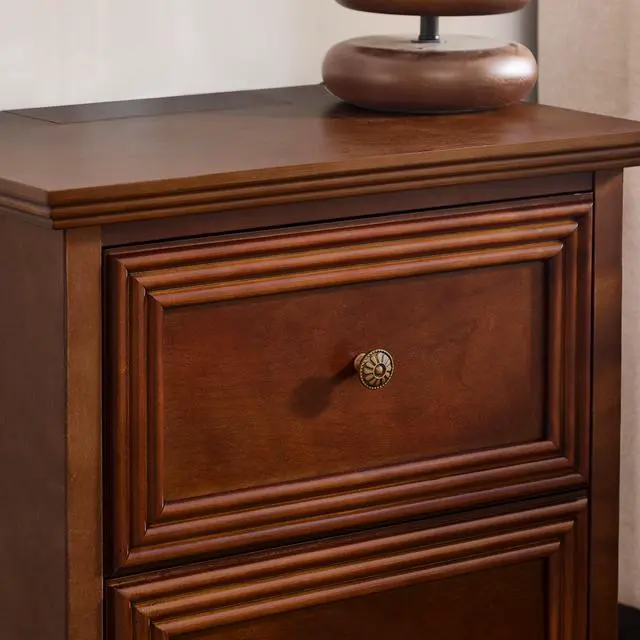 Alt view image 4 of 7 - 22.9" Mid Century Modern Nightstand With Charging Station & Outlet Hole & 2 Drawers, Wood End Table With Stroage, Side Cabinet With For Living Room Entryway Reception Room, Accent Side Table, Walnut