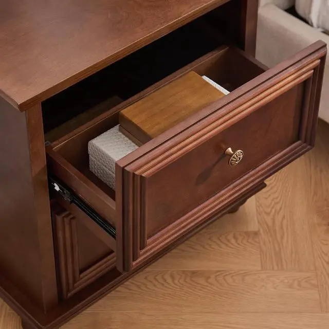 Alt view image 5 of 7 - 22.9" Mid Century Modern Nightstand With Charging Station & Outlet Hole & 2 Drawers, Wood End Table With Stroage, Side Cabinet With For Living Room Entryway Reception Room, Accent Side Table, Walnut