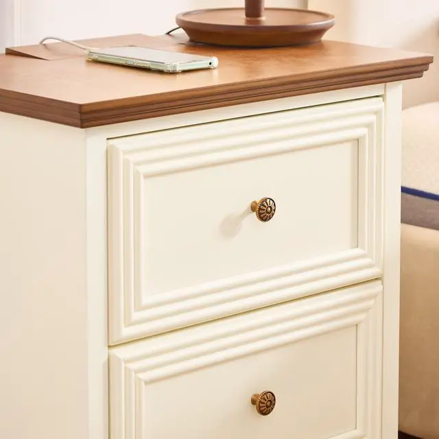 Alt view image 7 of 7 - 22.9" Mid Century Modern Nightstand With Charging Station & Outlet Hole & 2 Drawers, Wood End Table With Stroage, Side Cabinet With For Living Room Entryway Reception Room, Brown And White