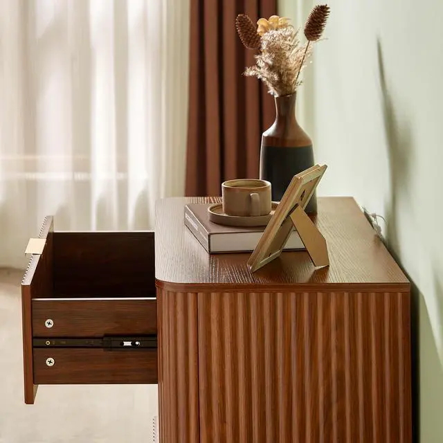 Alt view image 7 of 7 - 3 Drawers Nightstand Set Of 2, 23.6'' Wide Modern Chest Of Drawers Curved Wave Design, Nightstand, Wood Drawer Organizer For Bedroom, Living Room, Hallway, Walnut,23.6''W X 15''D X 25.2''H.
