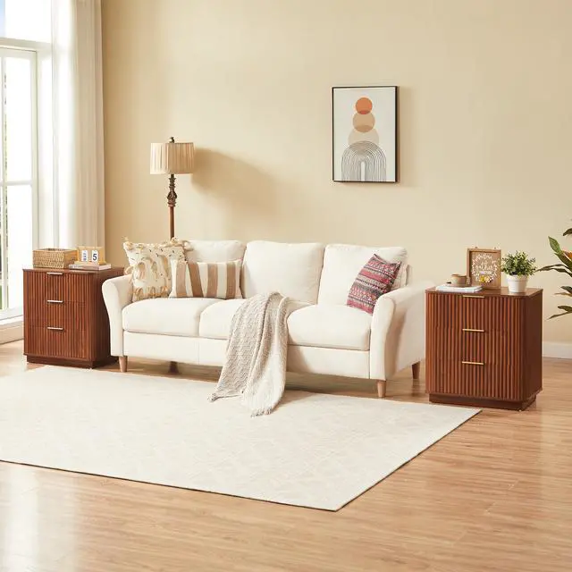 Alt view image 4 of 7 - 3 Drawers Nightstand Set Of 2, 23.6'' Wide Modern Chest Of Drawers Curved Wave Design, Nightstand, Wood Drawer Organizer For Bedroom, Living Room, Hallway, Walnut,23.6''W X 15''D X 25.2''H.