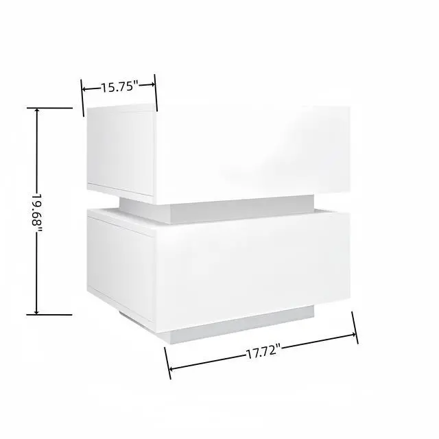 Main image of White Color High Glossy 2 Drawers Bedside Table With Rgb Led Light Nightstand With Bluetooth Control