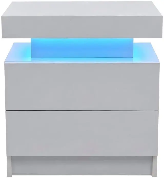 Main image of Nightstand Led Bedside Table Cabinet Lights Modern End Side With 2 Drawers For Bedroom (White)