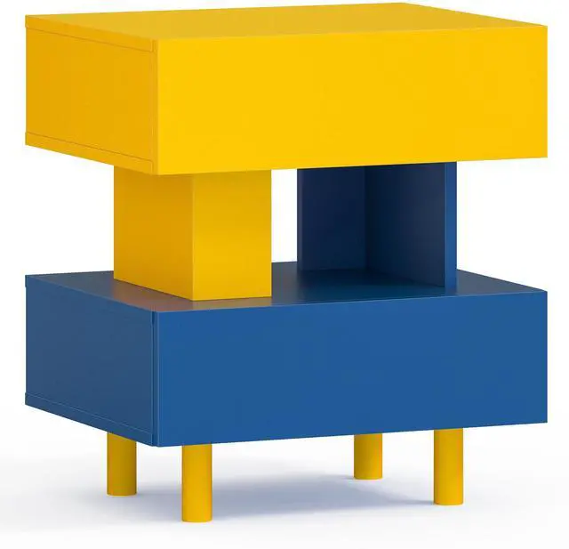 Main image of Modern Nightstand End Side Table With Large Storage Space Bedside Table For Bedroom Living Room And Playroom Yellow & Blue
