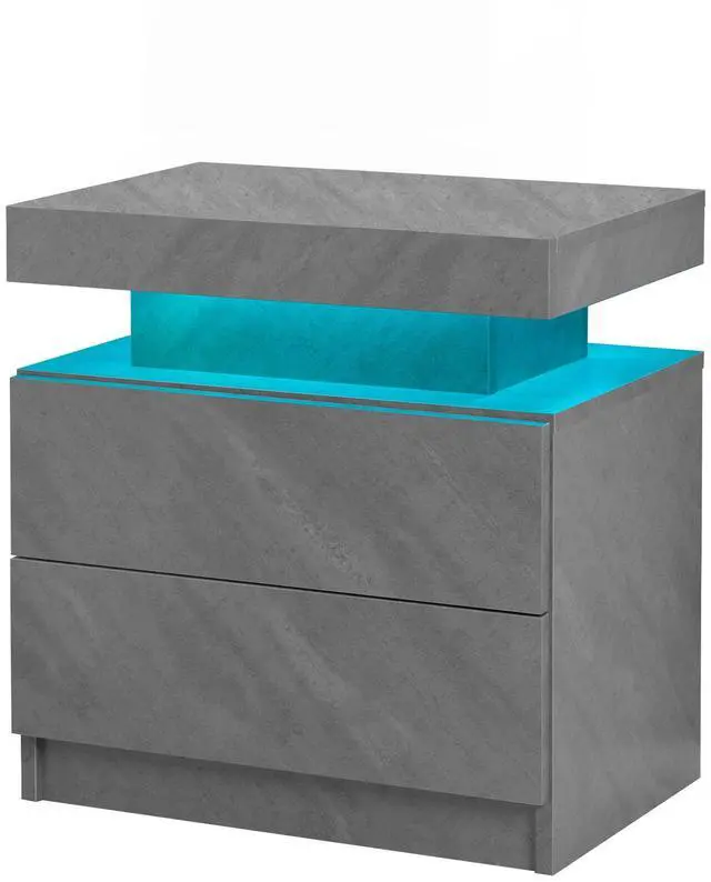 Alt view image 7 of 7 - Nightstand Led Bedside Table Cabinet Lights Modern End Side With 2 Drawers For Bedroom (Deep Gray)