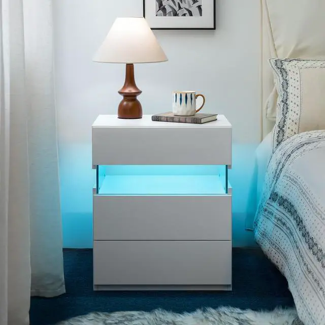 Main image of Led Nightstands 3 Drawer Dresser For Bedroom With 16Rgb Color Lights,Bedside Tables For Living Room Bedside Furniture (White)