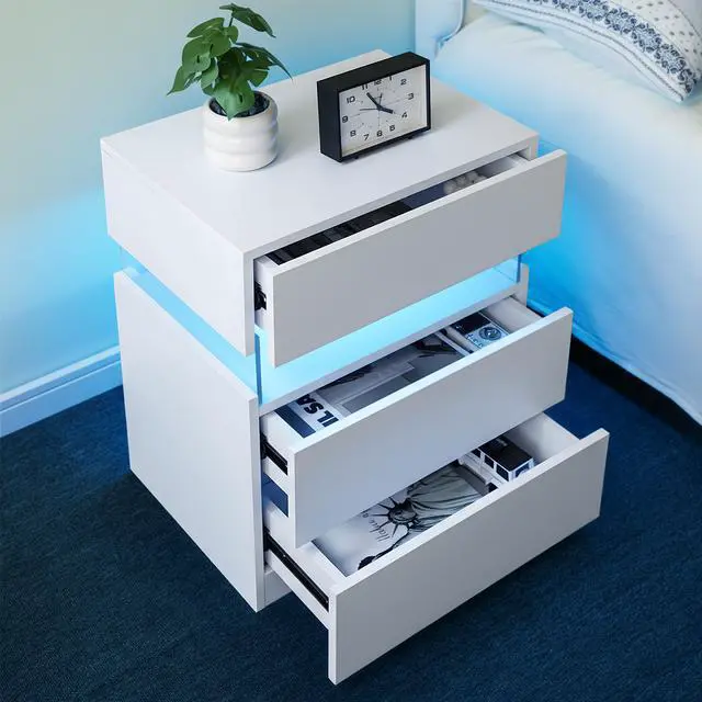 Alt view image 5 of 7 - Led Nightstands 3 Drawer Dresser For Bedroom With 16Rgb Color Lights,Bedside Tables For Living Room Bedside Furniture (White)