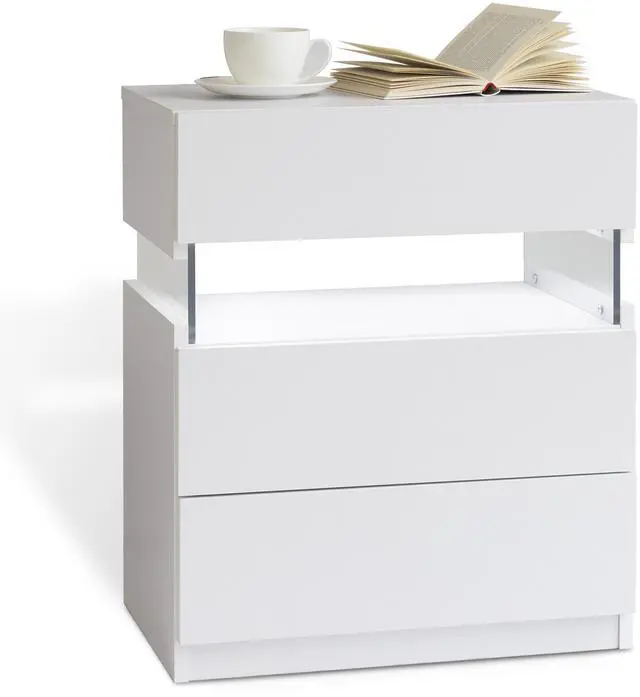 Alt view image 7 of 7 - Led Nightstands 3 Drawer Dresser For Bedroom With 16Rgb Color Lights,Bedside Tables For Living Room Bedside Furniture (White)