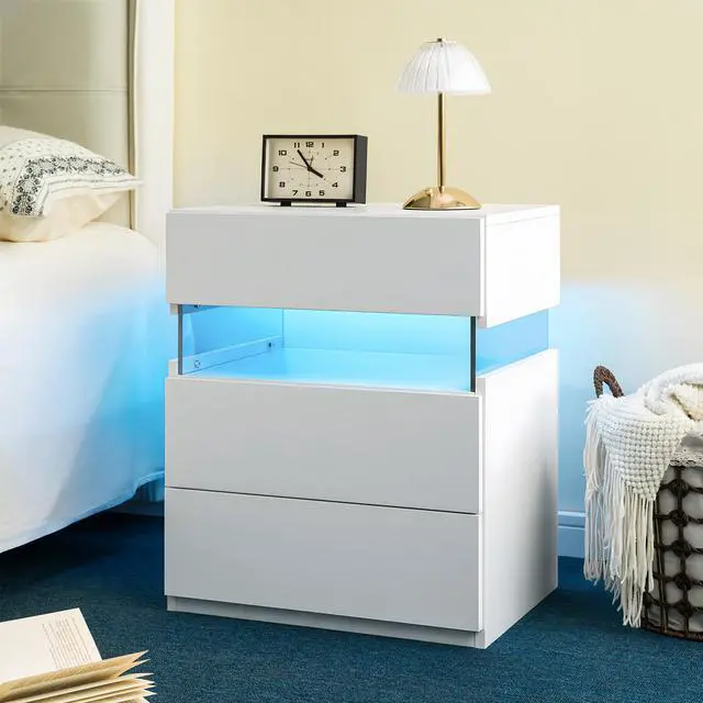 Alt view image 6 of 7 - Led Nightstands 3 Drawer Dresser For Bedroom With 16Rgb Color Lights,Bedside Tables For Living Room Bedside Furniture (White)