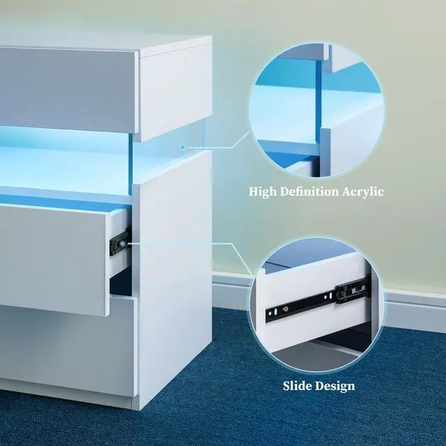 Alt view image 4 of 7 - Led Nightstands 3 Drawer Dresser For Bedroom With 16Rgb Color Lights,Bedside Tables For Living Room Bedside Furniture (White)