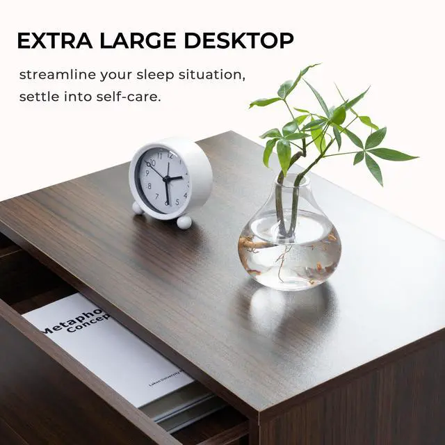 Alt view image 7 of 7 - Led Nightstands 3 Drawer Dresser For Bedroom End Table With Acrylic Board Led Bedside Tables (Walnut)