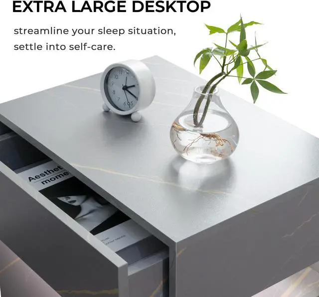 Alt view image 7 of 7 - Led Nightstands 3 Drawer Dresser For Bedroom End Table With Acrylic Board Led Bedside Tables For Bedroom Living Room Bedside Furniture (Grey+Gold)