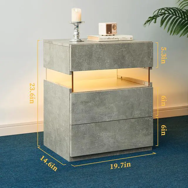 Alt view image 3 of 6 - Led Nightstands 3 Drawer Dresser For Bedroom End Table With Acrylic Board Led Bedside Tables (Gray)