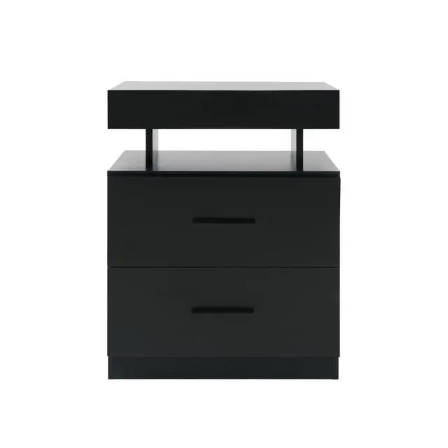 Alt view image 6 of 7 - Nightstand Led Bedside Table Cabinet Lights Modern End Side With 2 Fabric Drawers For Bedroom (Black)