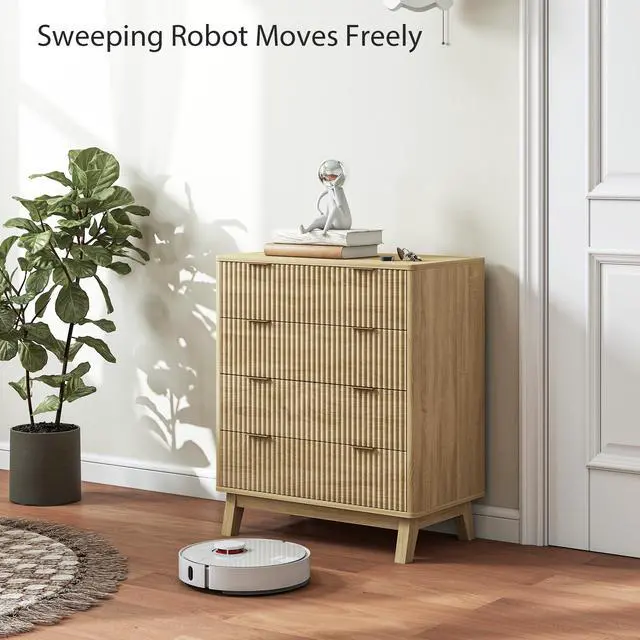 Alt view image 6 of 7 - Homcom Fluted Dresser For Bedroom With 4 Drawers, Chest Of Drawers With Gold Finger Pulls And 4 Wood Legs, Natural Wood