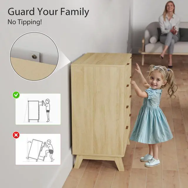 Alt view image 7 of 7 - Homcom Fluted Dresser For Bedroom With 4 Drawers, Chest Of Drawers With Gold Finger Pulls And 4 Wood Legs, Natural Wood