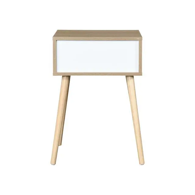 Alt view image 6 of 7 - Side Table With 1 Drawer And Rubber Wood Legs, Mid-Century Modern Storage Cabinet For Bedroom Living Room Furniture, White With Solid Wood Color