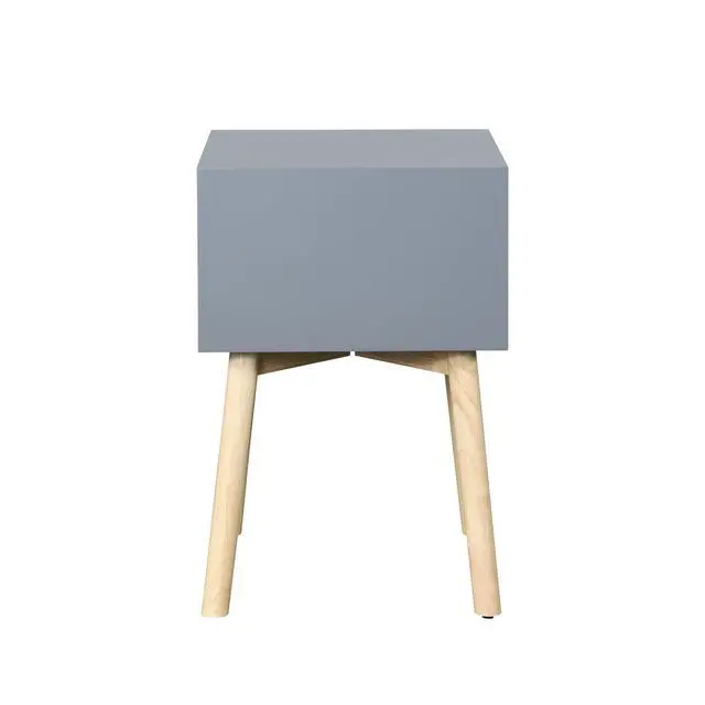 Alt view image 6 of 7 - Side Table,Bedside Table With 2 Drawers And Rubber Wood Legs, Mid-Century Modern Storage Cabinet For Bedroom Living Room, Gray
