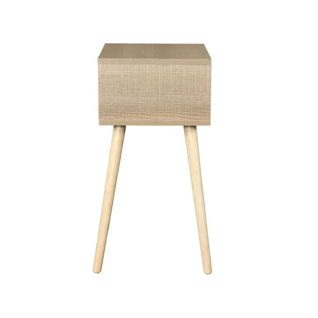 Alt view image 7 of 7 - Side Table With 1 Drawer And Rubber Wood Legs, Mid-Century Modern Storage Cabinet For Bedroom Living Room Furniture, White With Solid Wood Color