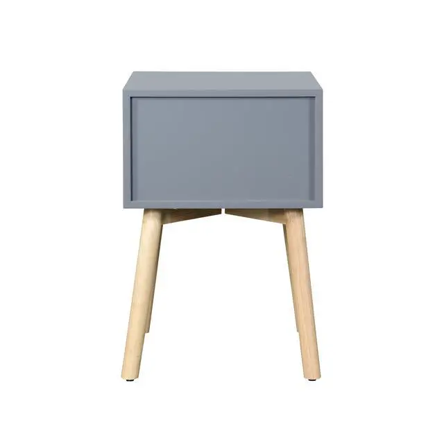 Alt view image 7 of 7 - Side Table,Bedside Table With 2 Drawers And Rubber Wood Legs, Mid-Century Modern Storage Cabinet For Bedroom Living Room, Gray
