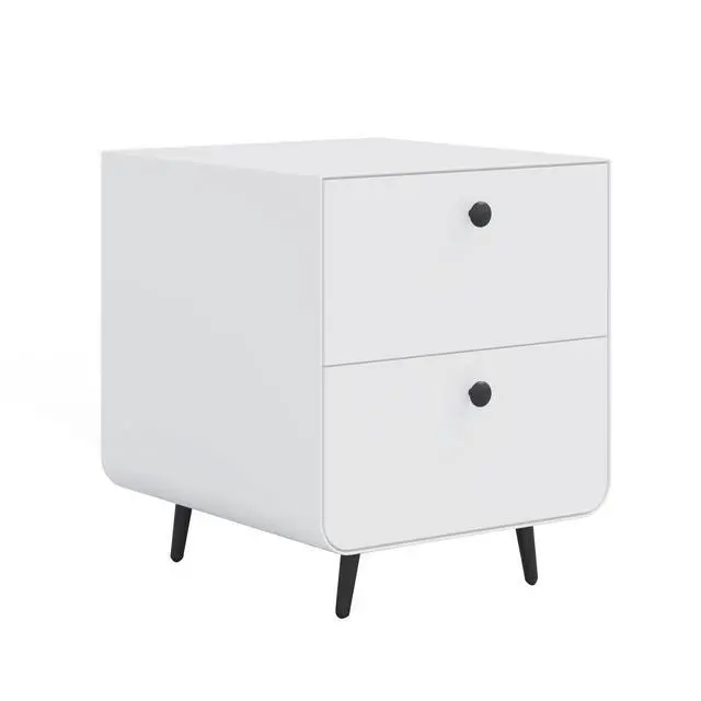 Alt view image 2 of 6 - Modern Night Stand Storage Cabinet For Living Room Bedroom, Steel Cabinet With 2 Drawers,Bedside Furniture, Circular Handle