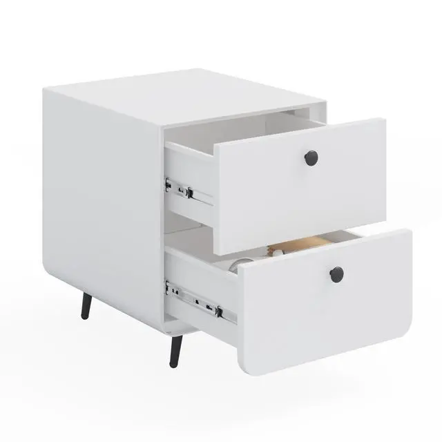 Alt view image 3 of 6 - Modern Night Stand Storage Cabinet For Living Room Bedroom, Steel Cabinet With 2 Drawers,Bedside Furniture, Circular Handle