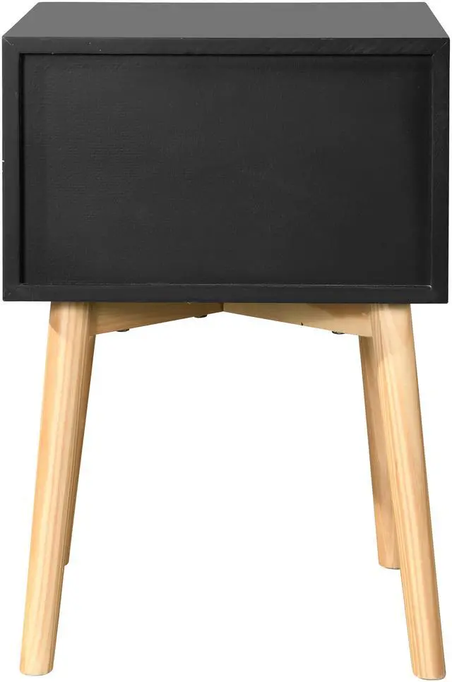 Alt view image 7 of 7 - Side Table,Bedside Table With 2 Drawers And Rubber Wood Legs, Mid-Century Modern Storage Cabinet For Bedroom Living Room, Black