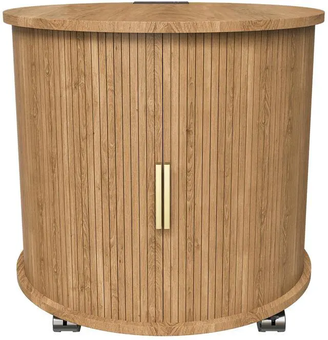 Main image of Mid Century Modern Cylinder End Table With Built-In Charging Station & Sliding Door, 2-Tier Storage Round Nightstand With Usb Ports, Osk Bedside Table For Living Room, Bedroom, Entryway
