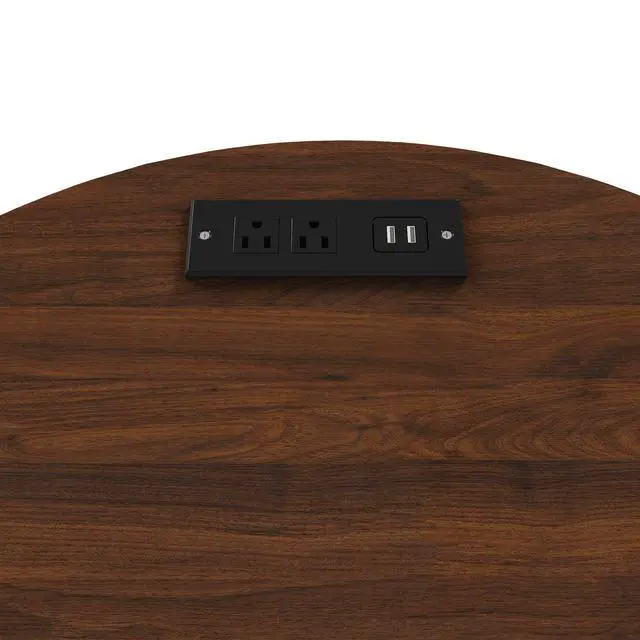 Alt view image 5 of 7 - Set Of 2 Mid Century Modern Cylinder End Tables With Built-In Charging Station & Sliding Door, 2-Tier Storage Round Nightstands With Usb Ports, Walnut Bedside Tables For Living Room, Bedroom, Entryway
