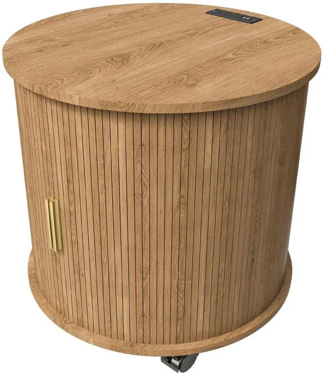 Main image of Set Of2 Mid Century Modern Cylinder End Table With Built-In Charging Station & Sliding Door, 2-Tier Storage Round Nightstand With Usb Ports, Osk Bedside Table For Living Room, Bedroom, Entryway