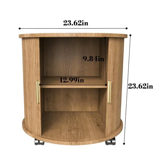 Alt view image 3 of 7 - Set Of2 Mid Century Modern Cylinder End Table With Built-In Charging Station & Sliding Door, 2-Tier Storage Round Nightstand With Usb Ports, Osk Bedside Table For Living Room, Bedroom, Entryway
