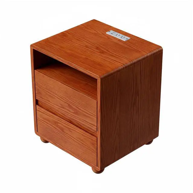 Main image of 20"Modern Nightstand With 2 Drawers And Shelves Solid Wood Night Stand With Charger Station Mid Century Bedside Table Curved Wood Side Table-Walnut