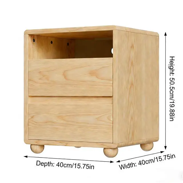 Alt view image 3 of 7 - 20"Modern Nightstand With 2 Drawers And Shelves Solid Wood Night Stand With Charger Station Mid Century Bedside Table Curved Wood Side Table For Bedroom Living Room