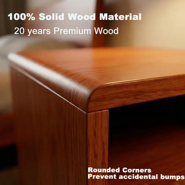 Alt view image 5 of 7 - 20"Modern Nightstand With 2 Drawers And Shelves Solid Wood Night Stand With Charger Station Mid Century Bedside Table Curved Wood Side Table-Walnut