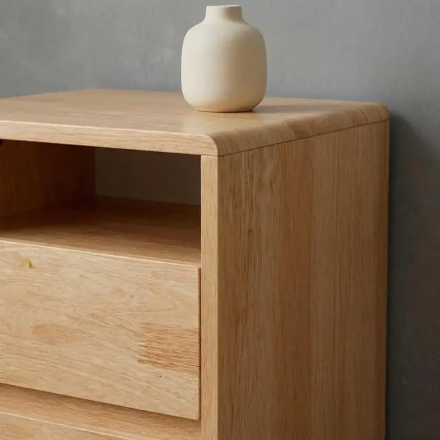 Alt view image 6 of 7 - 20"Modern Nightstand With 2 Drawers And Shelves Solid Wood Night Stand With Charger Station Mid Century Bedside Table Curved Wood Side Table For Bedroom Living Room