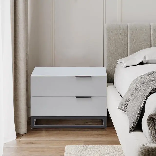 Main image of 22" Grey White Nightstand With 2 Drawer , Small Dressers For Closet, Wood Storage Cabinet For Hallway Bedroom Entryway, Sofa Beside Table Drawer Chest