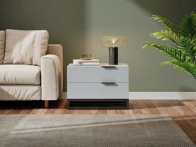 Alt view image 5 of 6 - 22" Grey White Nightstand With 2 Drawer , Small Dressers For Closet, Wood Storage Cabinet For Hallway Bedroom Entryway, Sofa Beside Table Drawer Chest