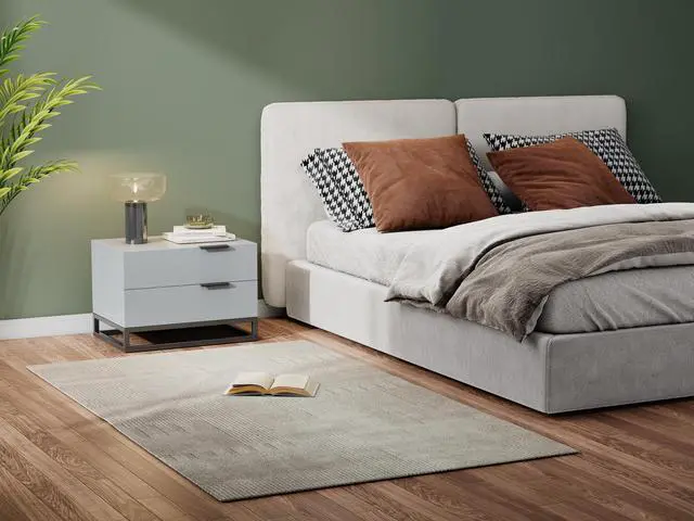 Alt view image 2 of 6 - 22" Grey White Nightstand With 2 Drawer , Small Dressers For Closet, Wood Storage Cabinet For Hallway Bedroom Entryway, Sofa Beside Table Drawer Chest