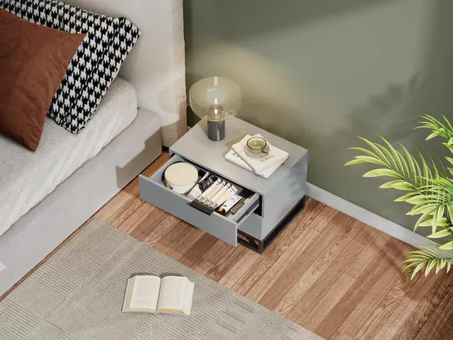 Alt view image 3 of 6 - 22" Grey White Nightstand With 2 Drawer , Small Dressers For Closet, Wood Storage Cabinet For Hallway Bedroom Entryway, Sofa Beside Table Drawer Chest
