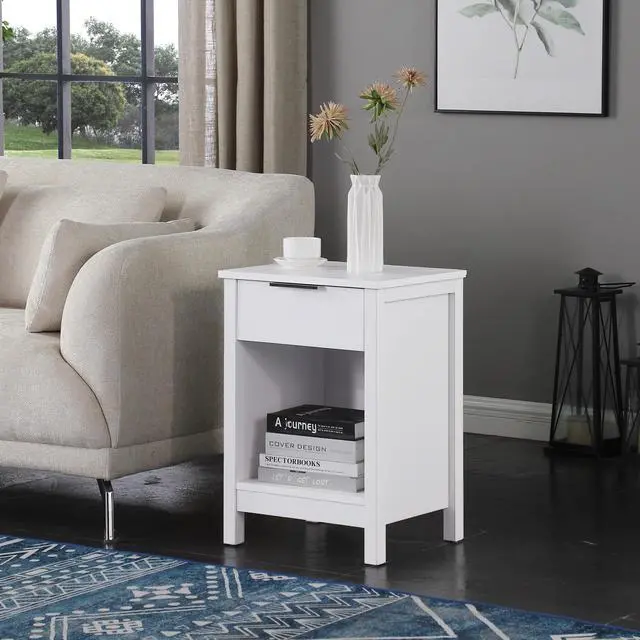 Main image of Nightstand With Drawer,3-Tier End Side Table With Storage Drawer And Shelf,Modern Bedside Night Stand For Bedroom, Living Room-Retro White