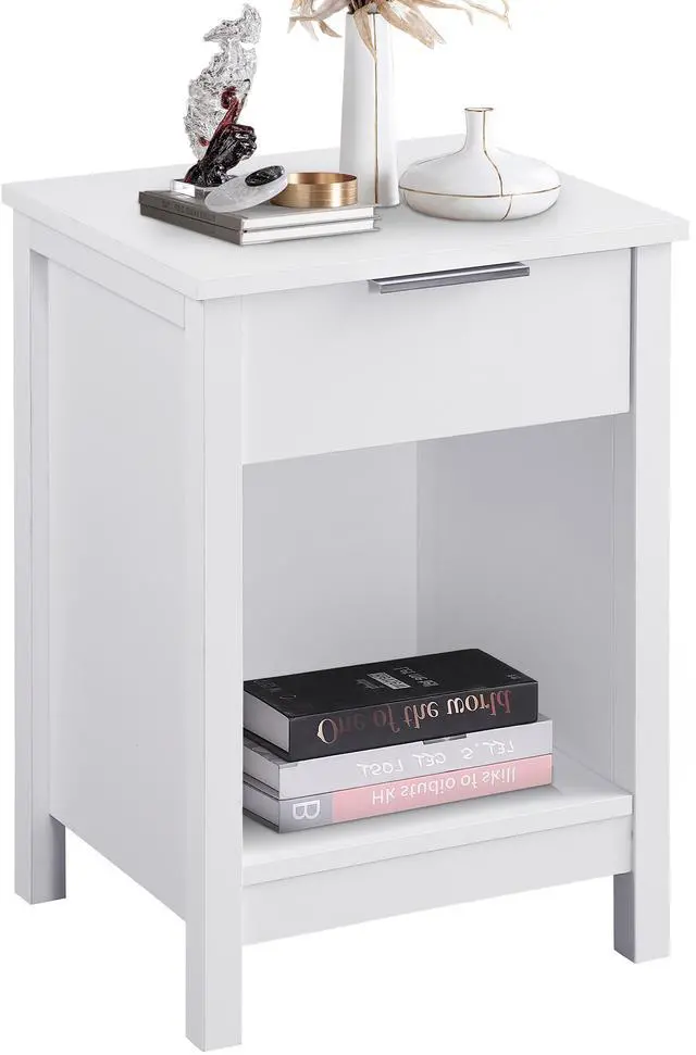 Alt view image 4 of 7 - Nightstand With Drawer,3-Tier End Side Table With Storage Drawer And Shelf,Modern Bedside Night Stand For Bedroom, Living Room-Retro White