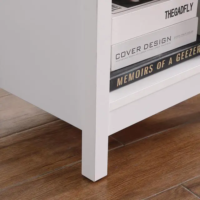 Alt view image 6 of 7 - Nightstand With Drawer,3-Tier End Side Table With Storage Drawer And Shelf,Modern Bedside Night Stand For Bedroom, Living Room-Retro White