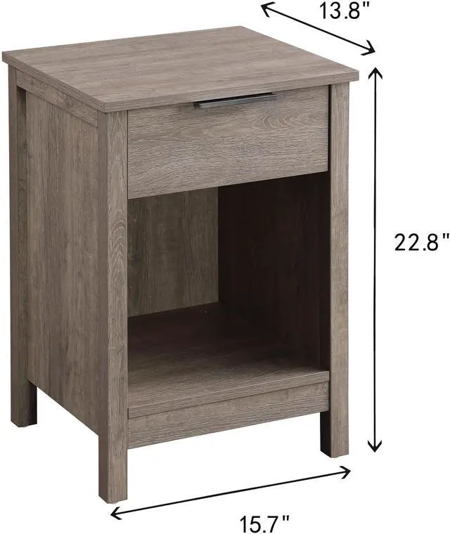Alt view image 5 of 7 - Nightstand With Drawer,End Table With Drawer And Open Shelf,Easy Assemble,Sturdy Side Frames,Metal Handle,Night Stand For Bedroom, Side Table For Livingroom,Rustic Grey