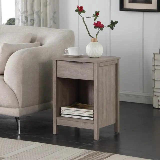 Main image of Nightstand With Drawer,End Table With Drawer And Open Shelf,Easy Assemble,Sturdy Side Frames,Metal Handle,Night Stand For Bedroom, Side Table For Livingroom,Rustic Grey
