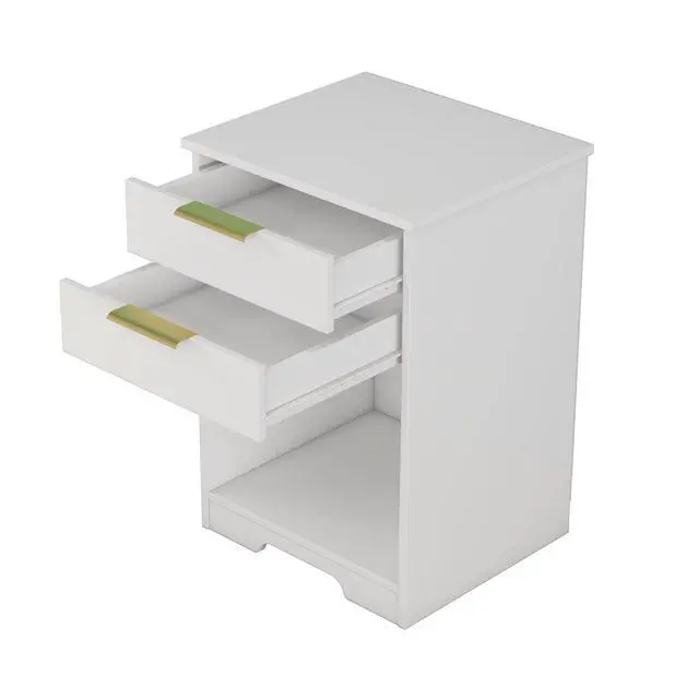 Alt view image 3 of 7 - Nighstand With 2 Drawers,End Table,Nightstand With Open Space,Golden Handle,Morden Design,For Living Room,Bedroom,Easy Assemble,White