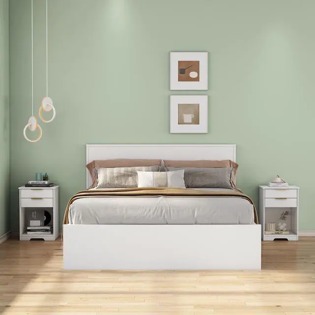Alt view image 4 of 7 - Nighstand With 2 Drawers,End Table,Nightstand With Open Space,Golden Handle,Morden Design,For Living Room,Bedroom,Easy Assemble,White