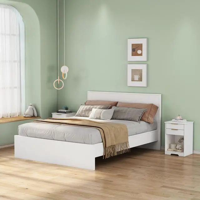 Alt view image 7 of 7 - Nighstand With 2 Drawers,End Table,Nightstand With Open Space,Golden Handle,Morden Design,For Living Room,Bedroom,Easy Assemble,White