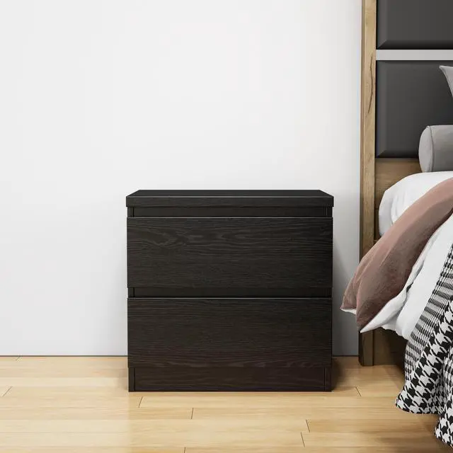 Alt view image 3 of 5 - 19.7-Inch Black Nightstand With 2 Drawers, Beside Table With Drawers Handle Free Design,Thickened Top Plate,Small Side Table Storage Cabinet 2 Drawer Night Stand For Bedroom,Living Room