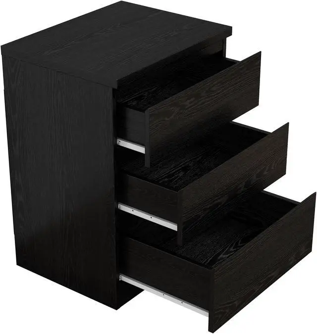 Main image of 19.7-Inch Black Nightstand With 3 Drawers, Beside Table With Drawers Handle Free Design,Thickened Top Plate,Small Side Table Storage Cabinet 3 Drawer Night Stand For Bedroom,Living Room
